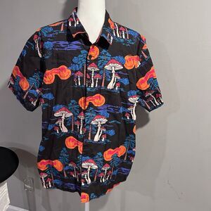 Neff Shirt Men's XL Trippy Mushroom Smiley Face Button Up  Cotton EUC
